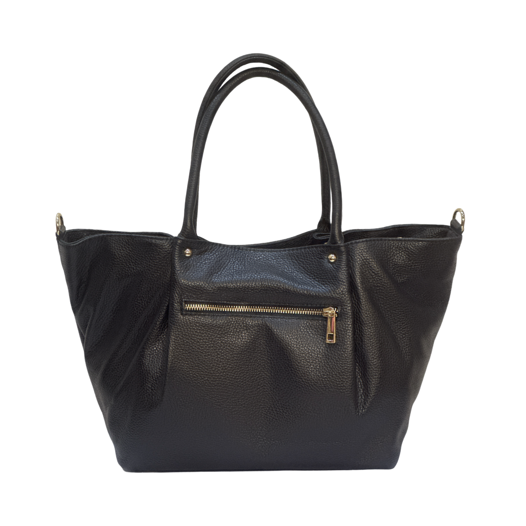 Black Large Tote Leather Bag Back