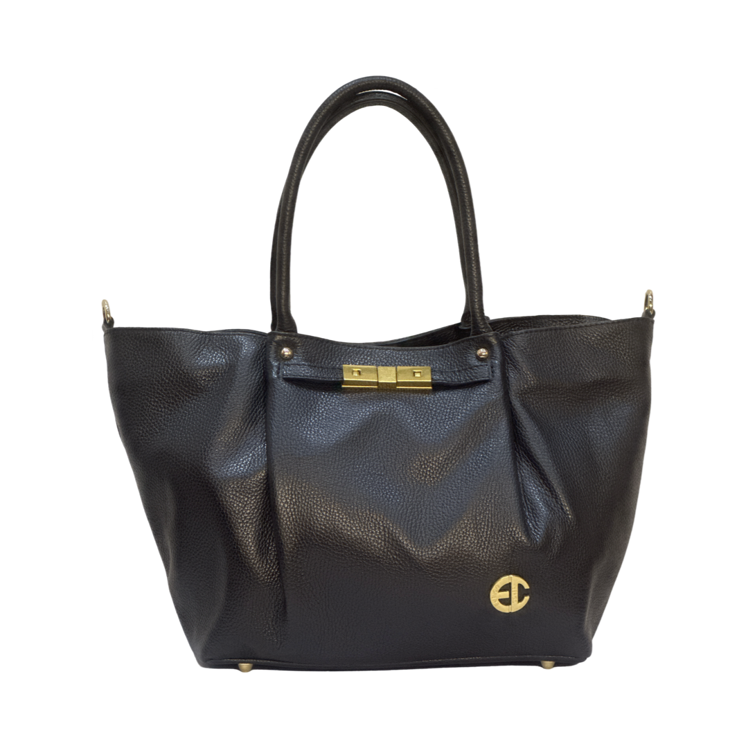 Black Large Tote Leather Bag Front