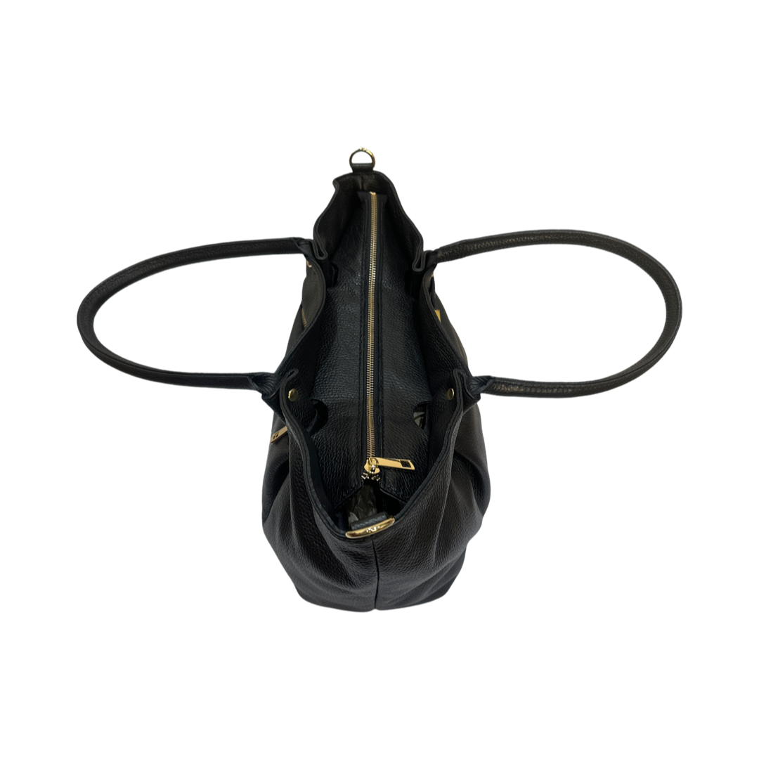 Black Large Tote Leather Bag Inside