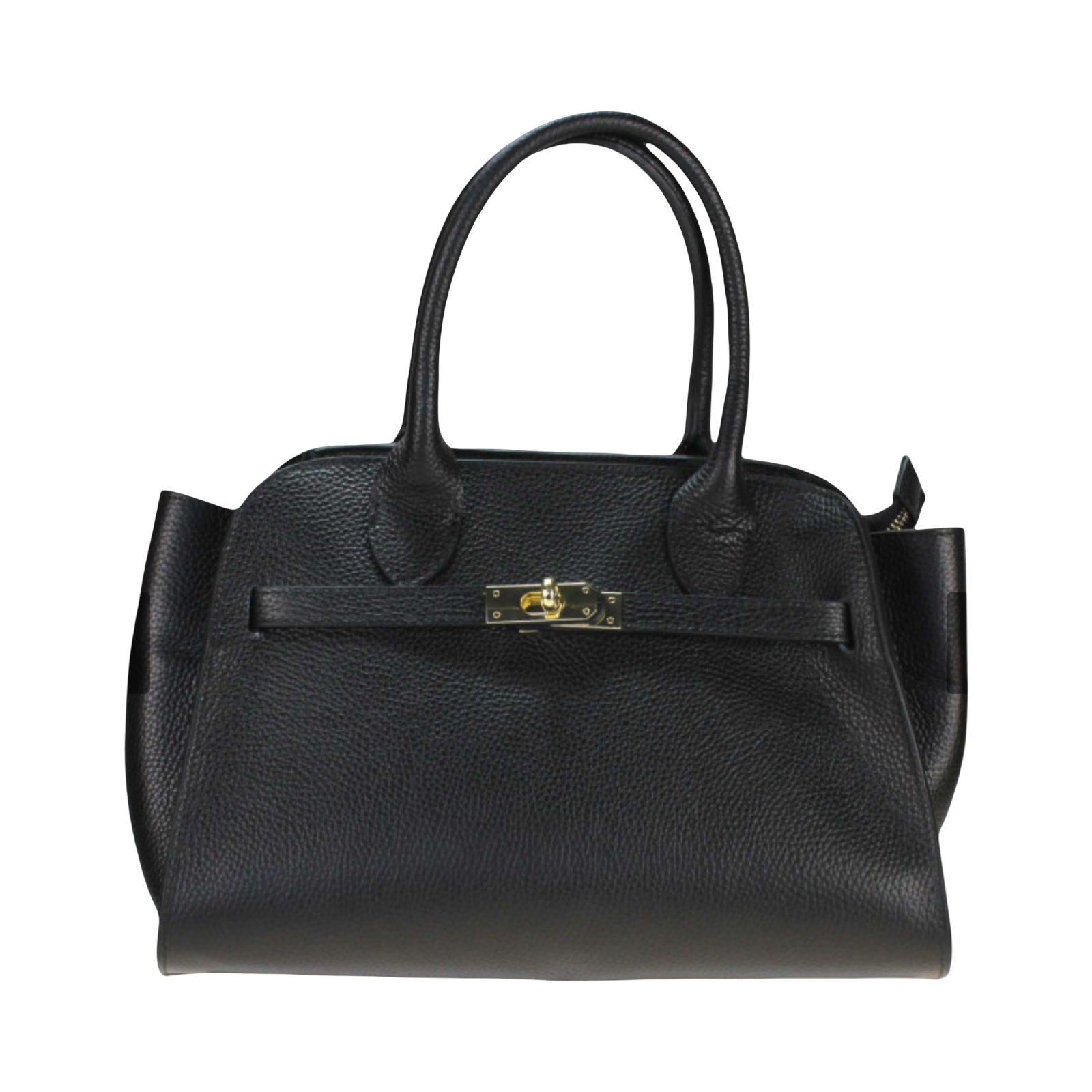 Black medium Italian leather tote bag with gold clasp – Teefamm Bags London