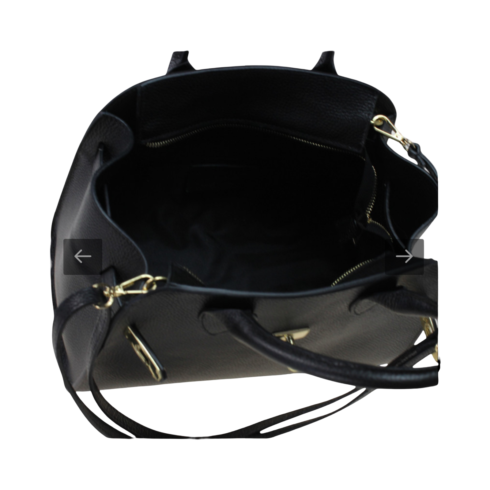 Black medium Italian leather tote bag with gold clasp – Teefamm Bags London