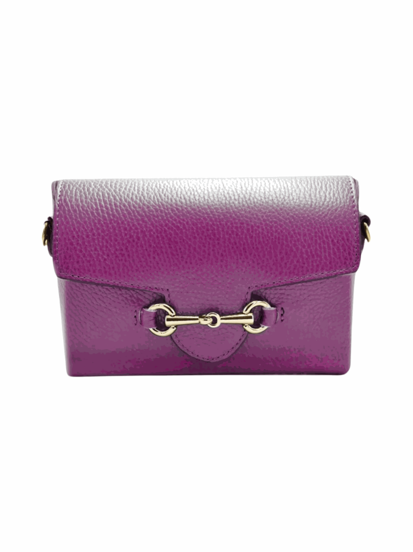 Mini leather tote bag in purple with gold bee front flap, detachable faux fur and leather strap, made in Italy.