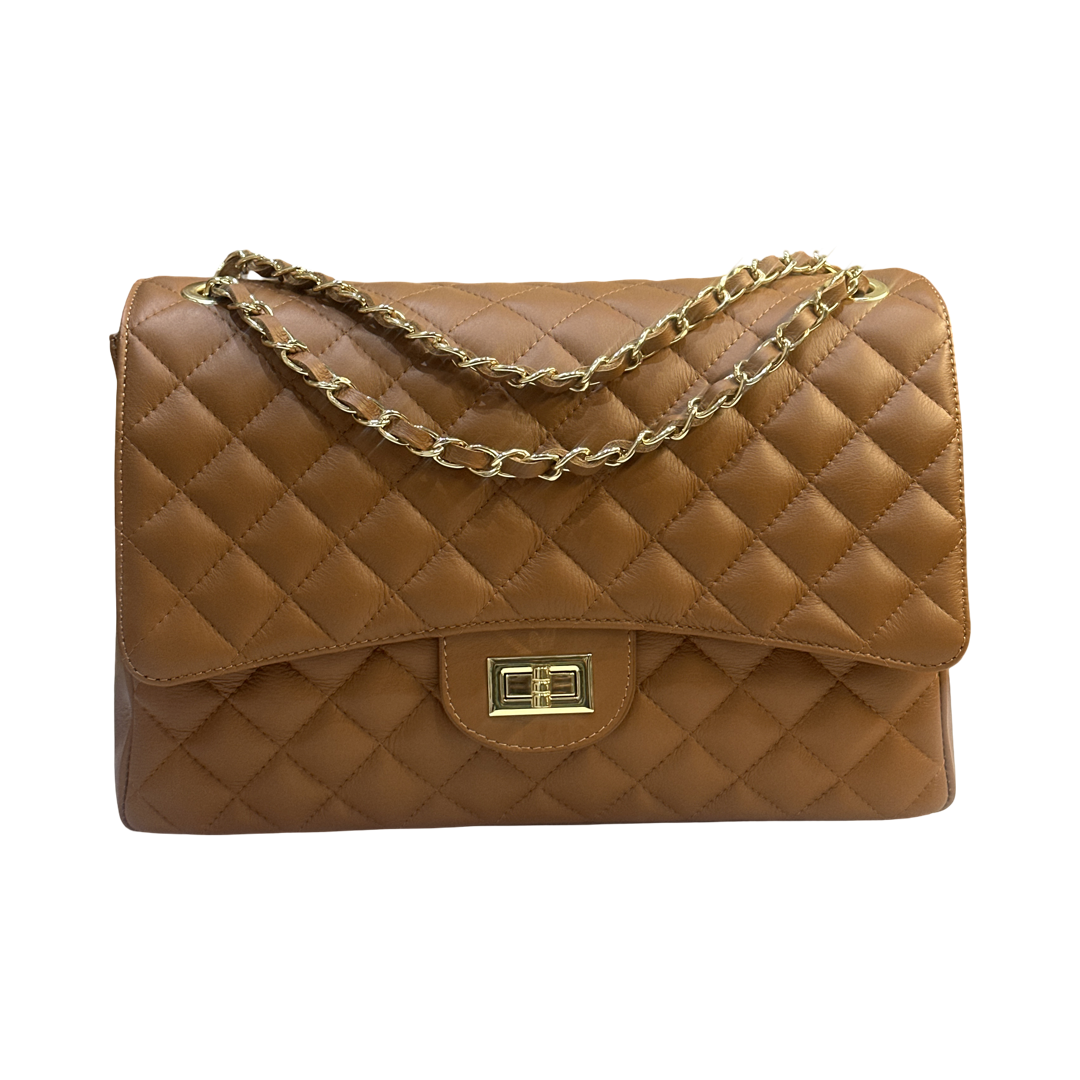 Luxury Quilted Oversized Leather Shoulder Bag – Made in Italy