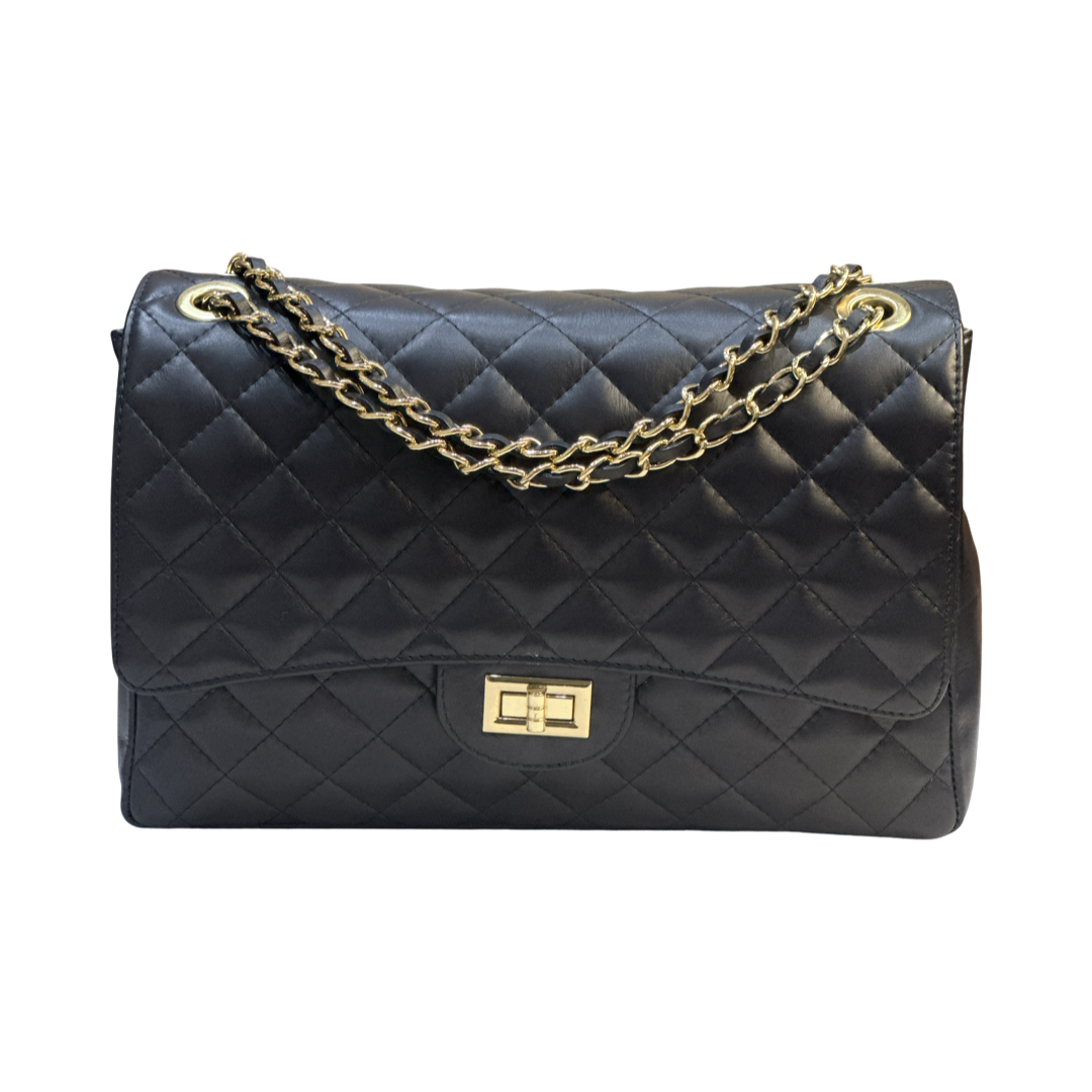 Luxury Quilted Oversized Leather Shoulder Bag – Made in Italy