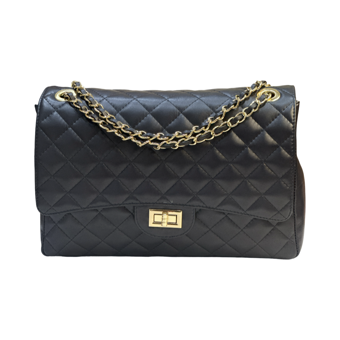 Luxury Quilted Oversized Leather Shoulder Bag – Made in Italy