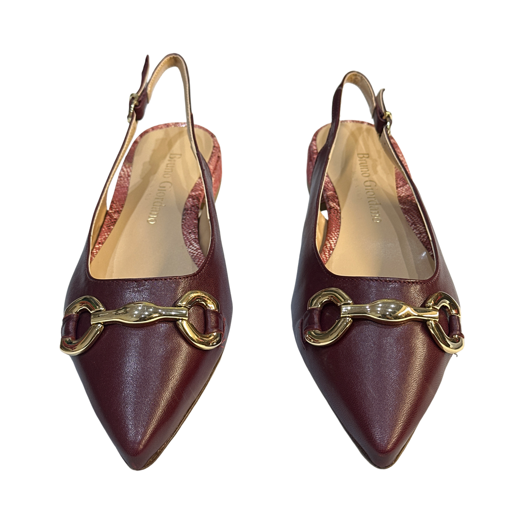 Wine Flat Slingback Leather Sandals