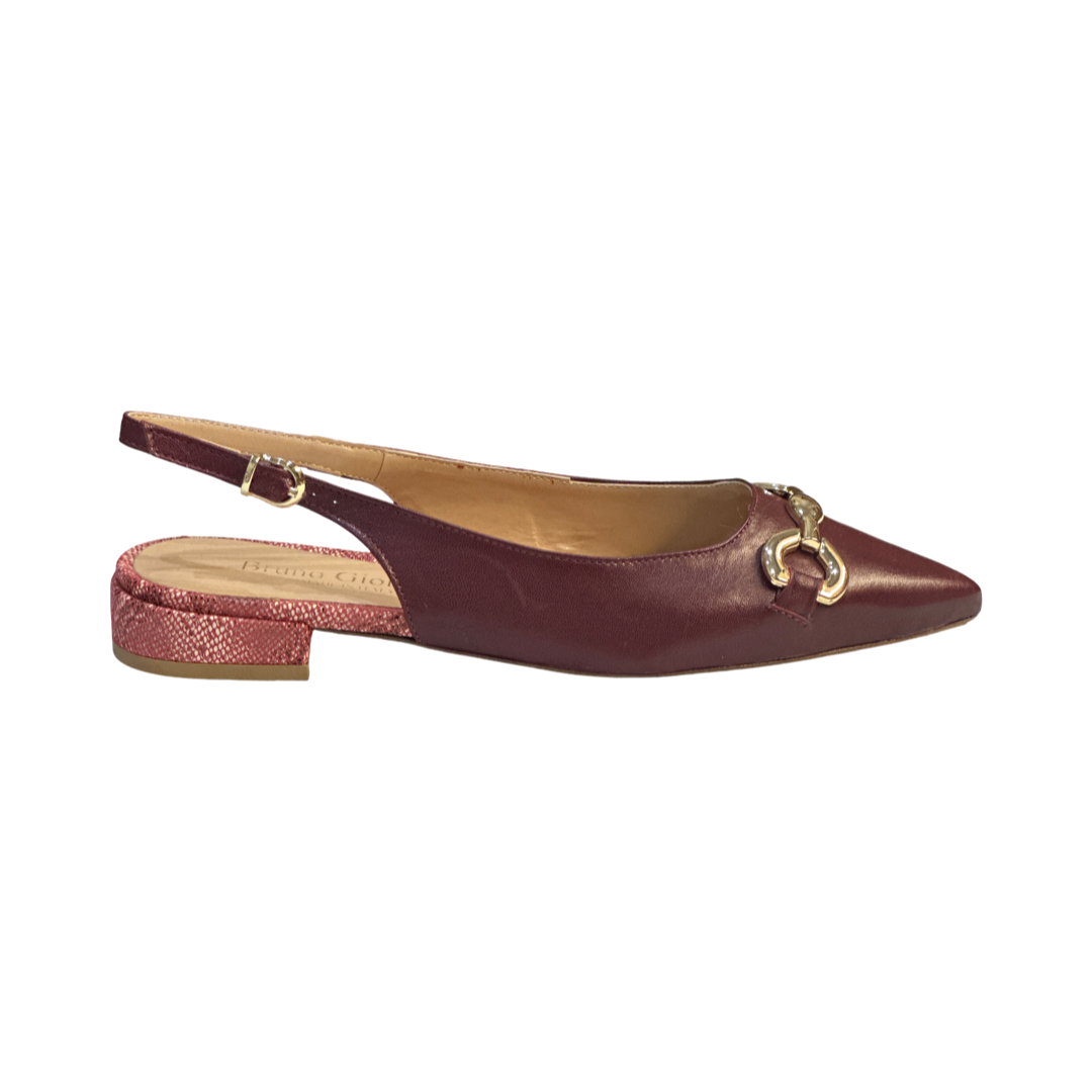 Wine Flat Slingback Leather Sandals