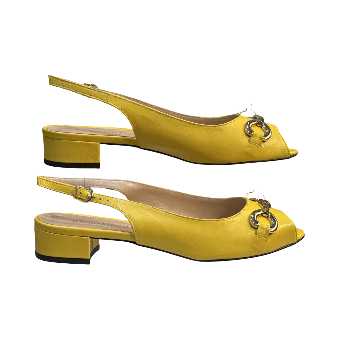 Yellow Flat Slingback Leather Sandals