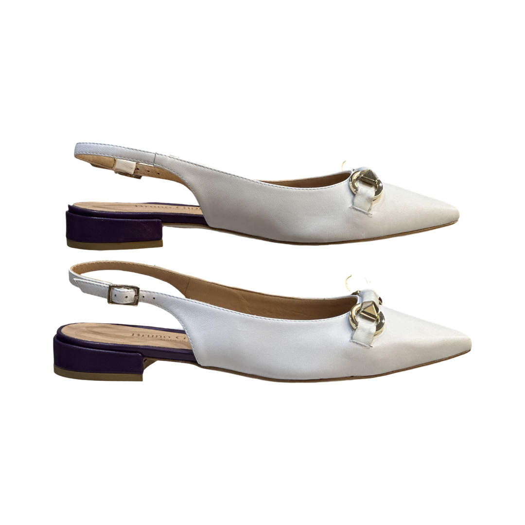 Italian-made Women's White/Purple Flat Slingback Leather Sandals for Summer