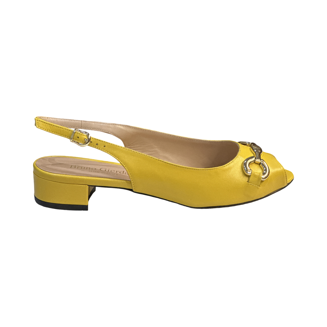 Yellow Flat Slingback Leather Sandals