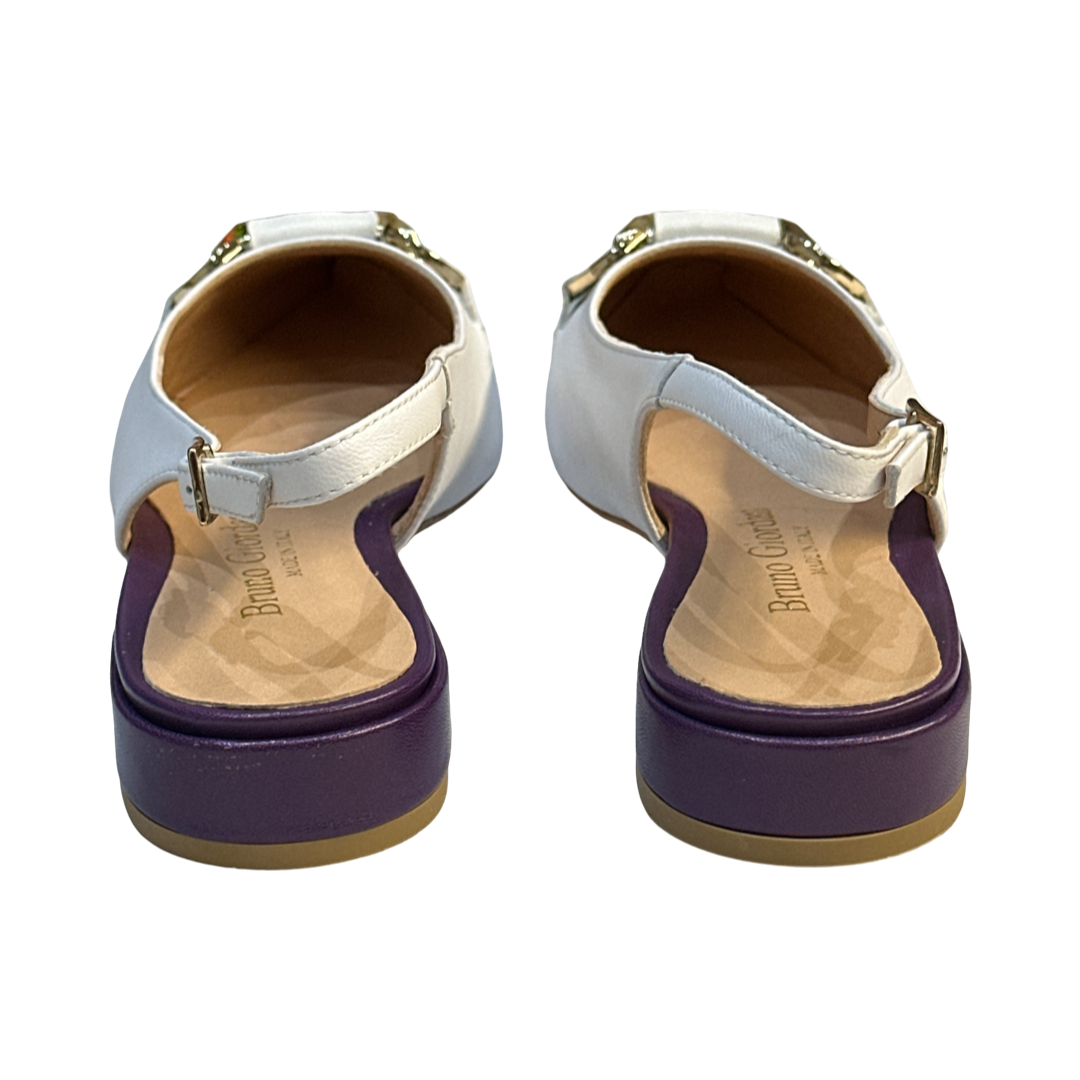 Italian-made Women's White/Purple Flat Slingback Leather Sandals for Summer