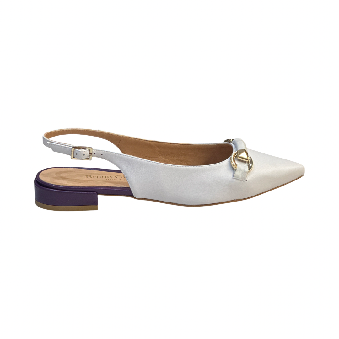 Italian-made Women's White/Purple Flat Slingback Leather Sandals for Summer