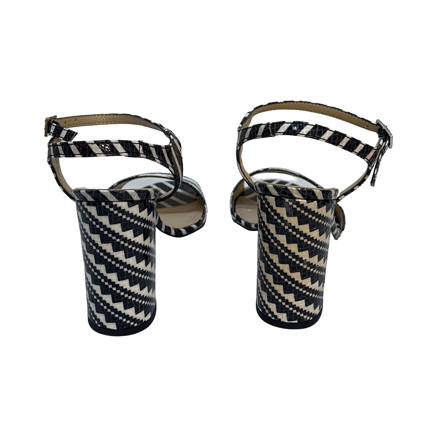 Black and White Block Heel Sandals