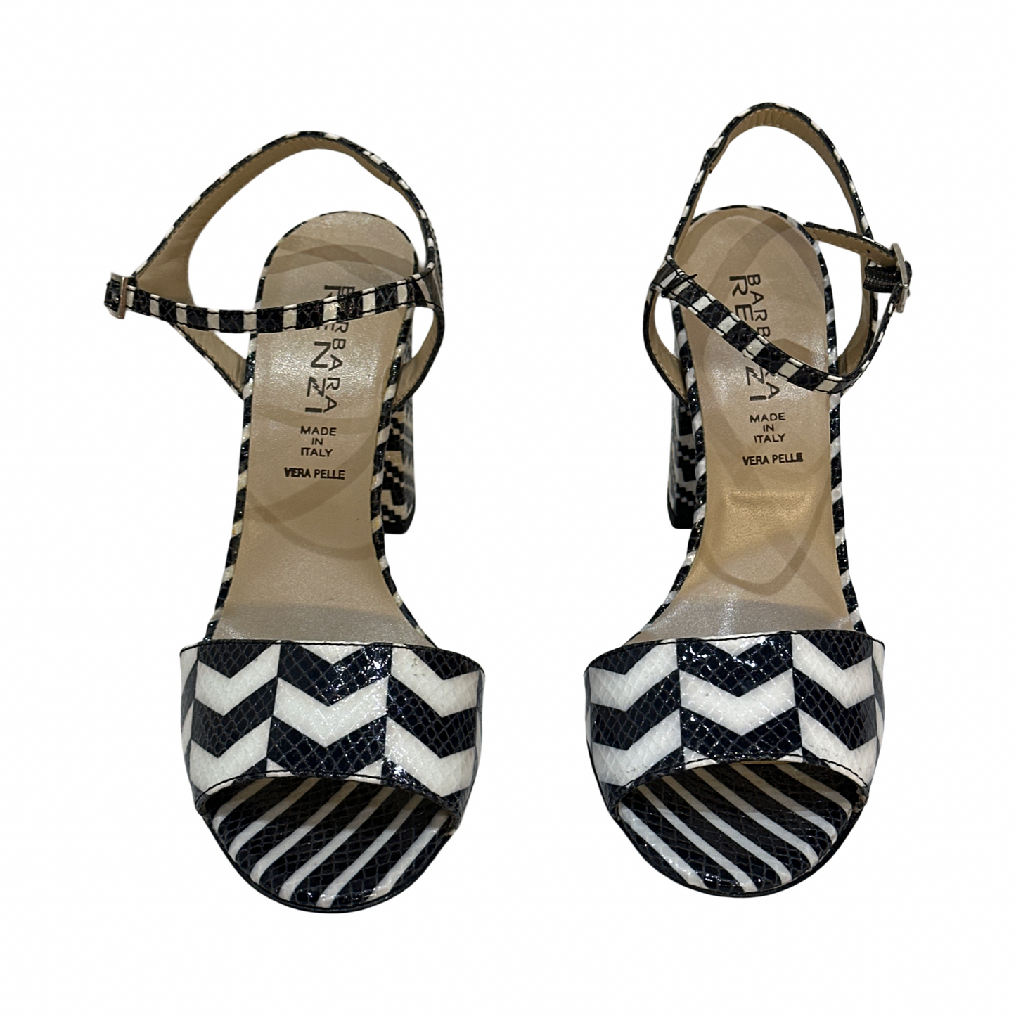Black and White Block Heel Sandals