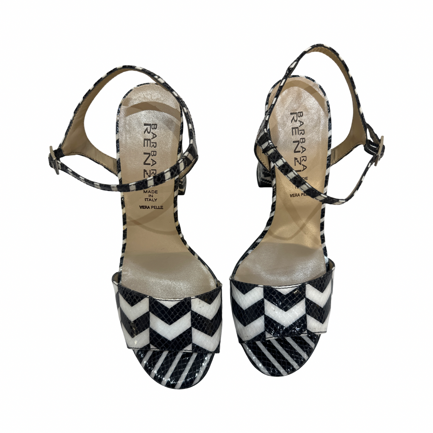 Black and White Block Heel Sandals