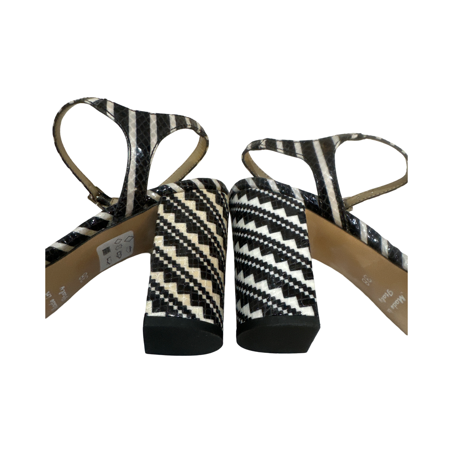 Black and White Block Heel Sandals