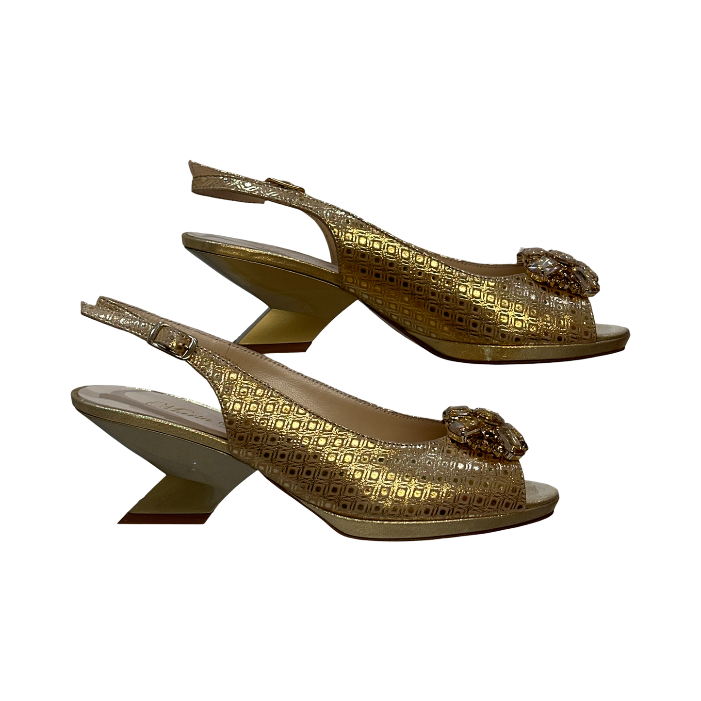 Crystal Embellished Gold Shoes with Matching Bag