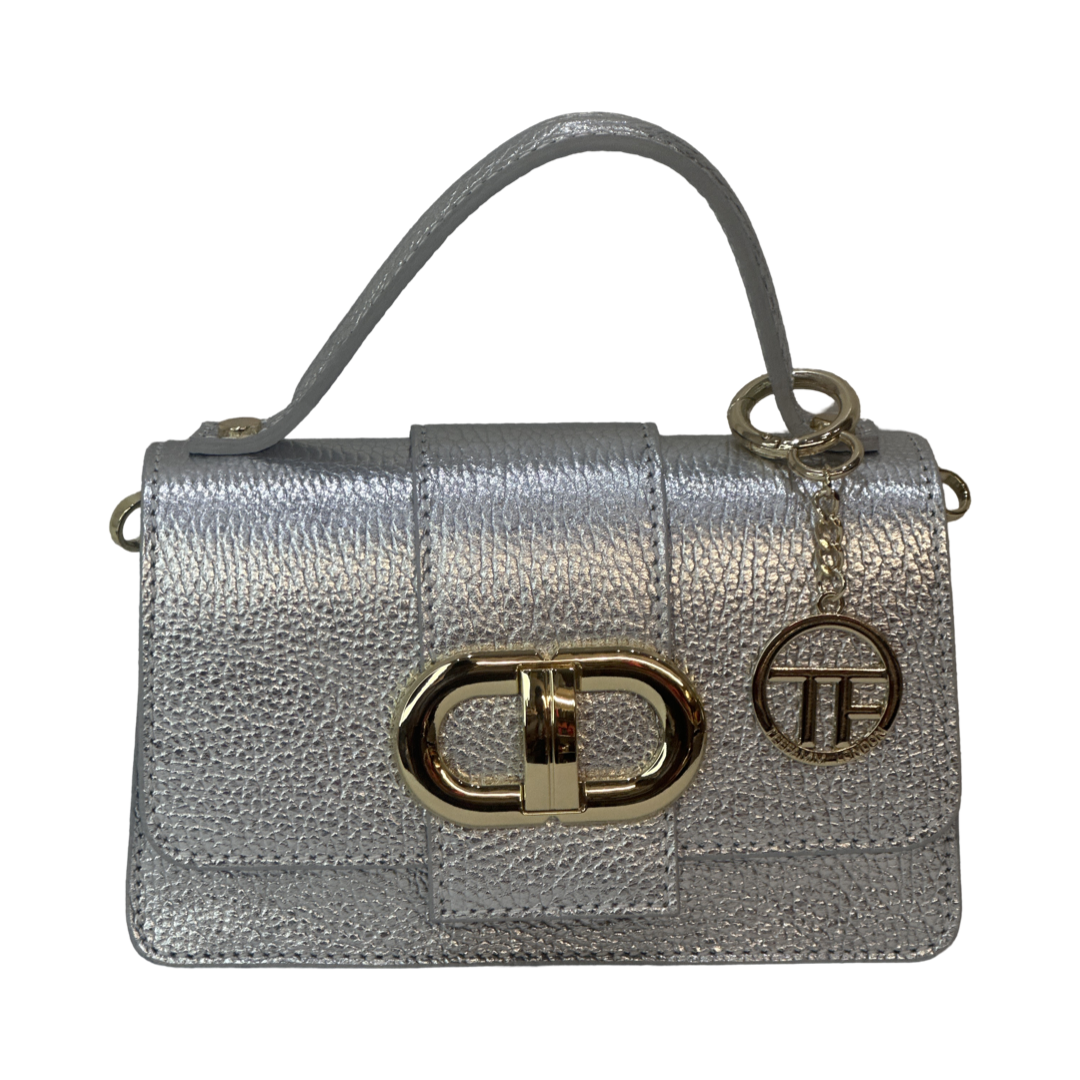 Silver Small Leather Tote Bag Front