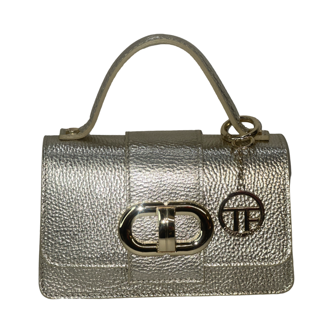 Gold Small Leather Tote Bag Front