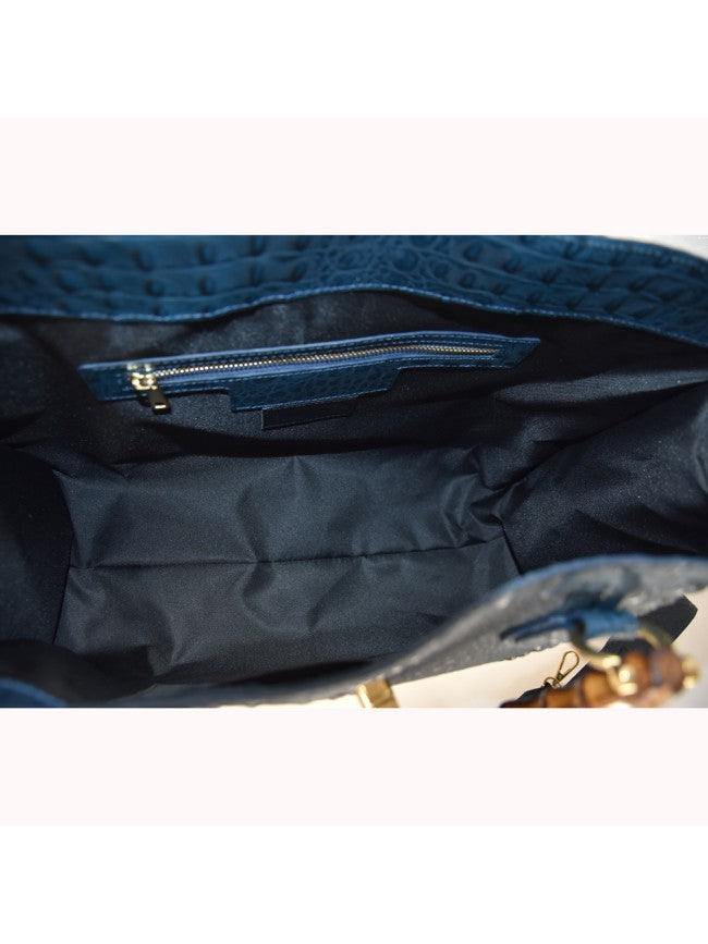Leather tote bag with bamboo Oversized Black inside