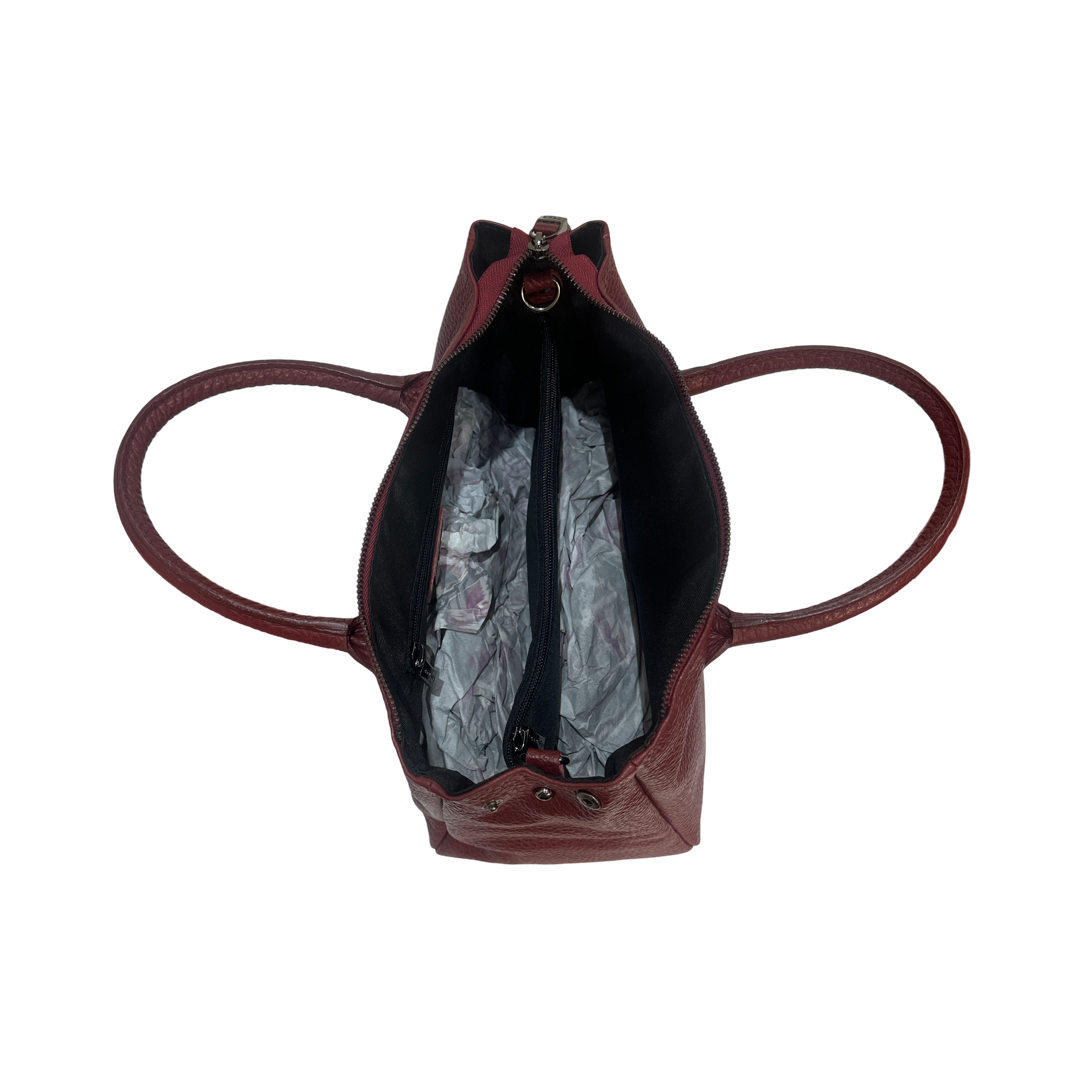 Inside View – Red Quilted Large Leather Tote Bag