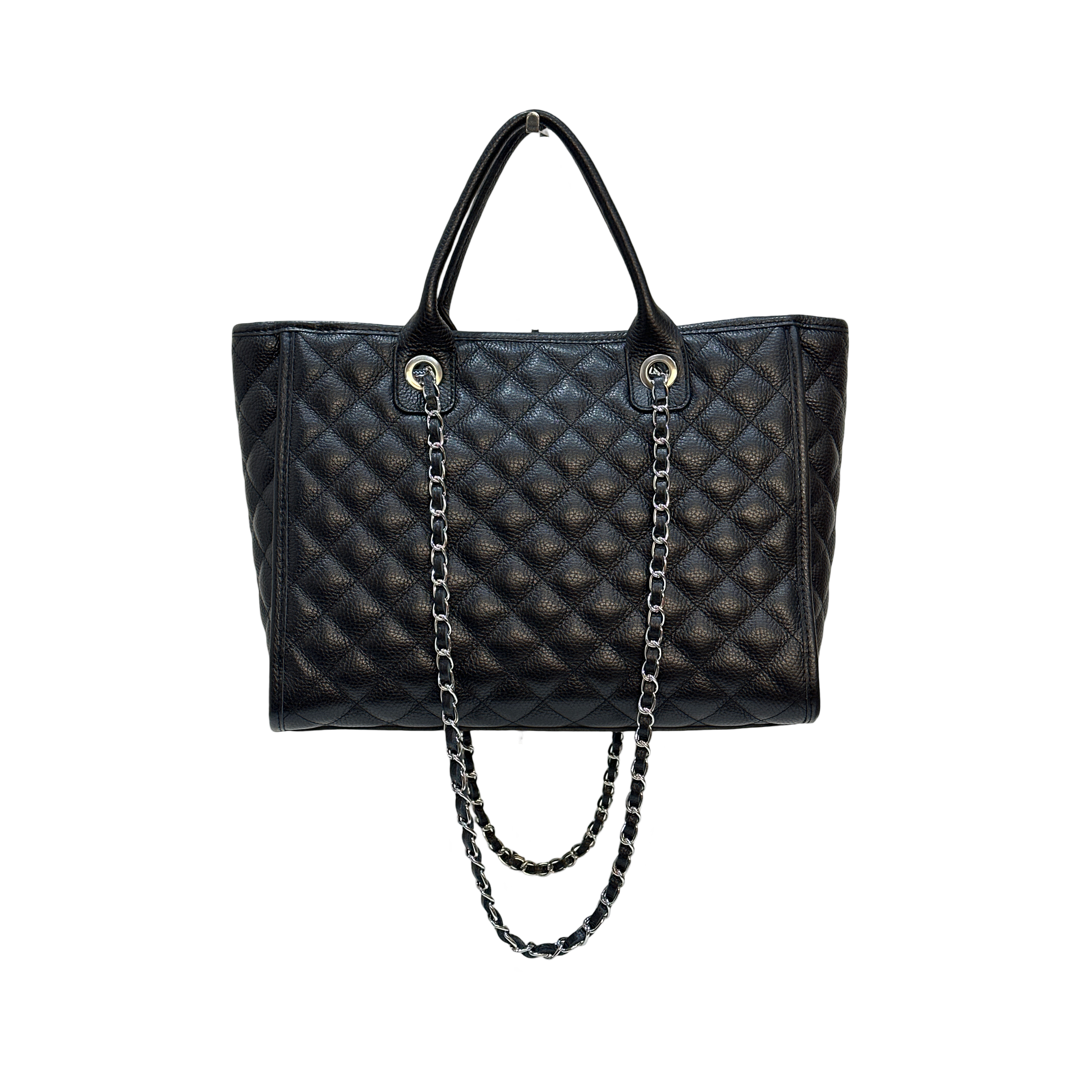 Large Black Quilted Large Leather Tote Bag