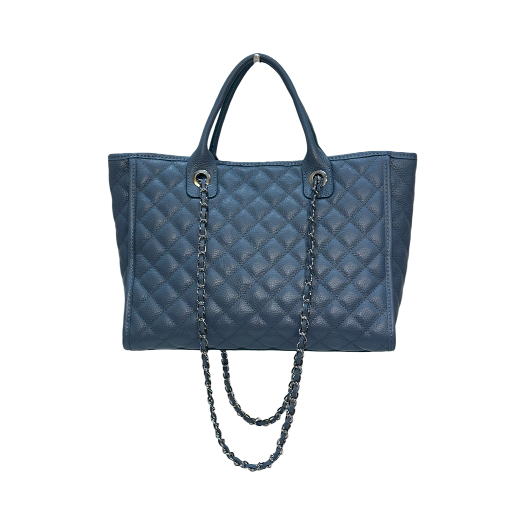 Large Sky Blue Quilted Large Leather Tote Bag
