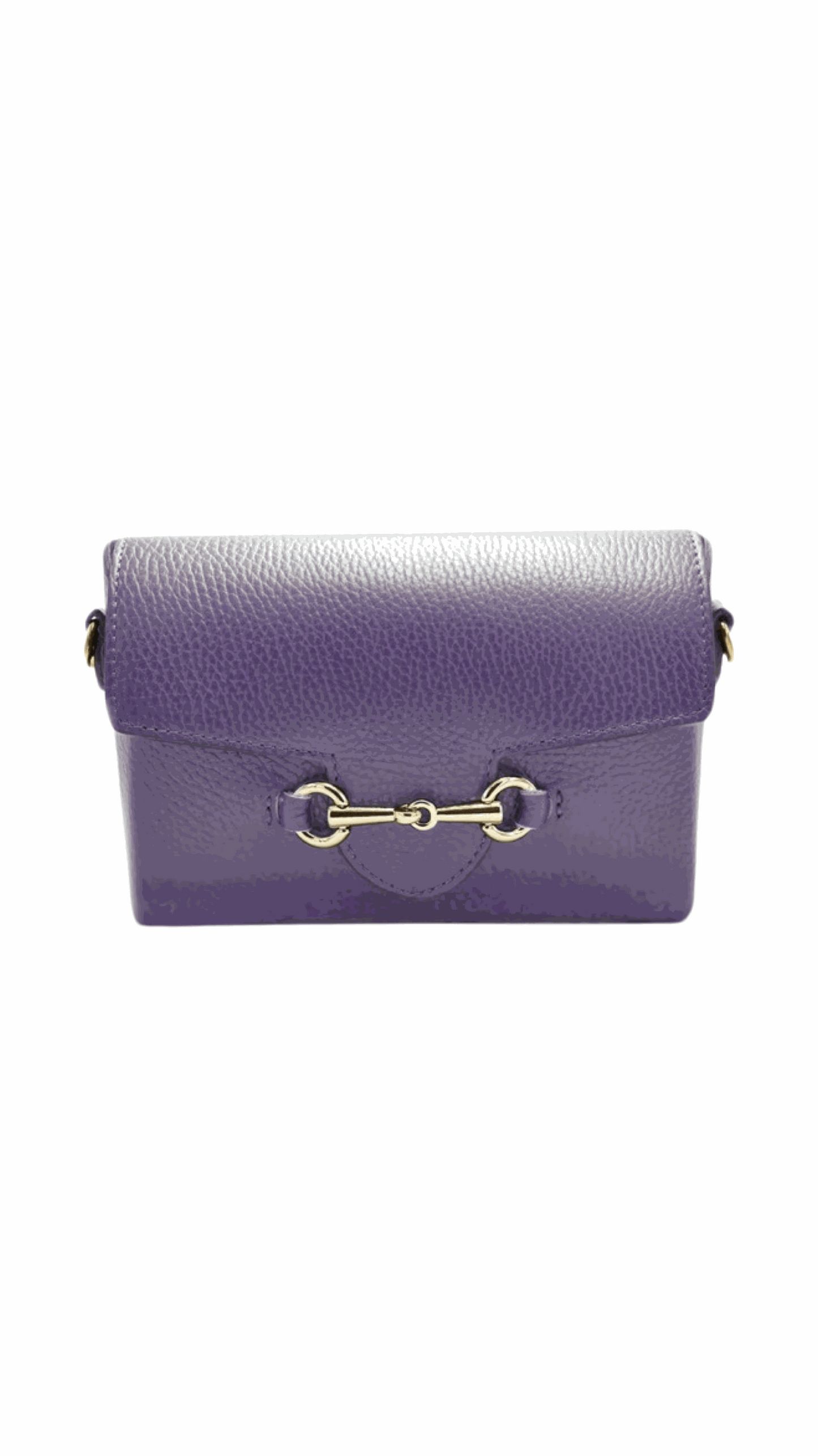 Mini leather tote bag with gold bee front flap and detachable straps.