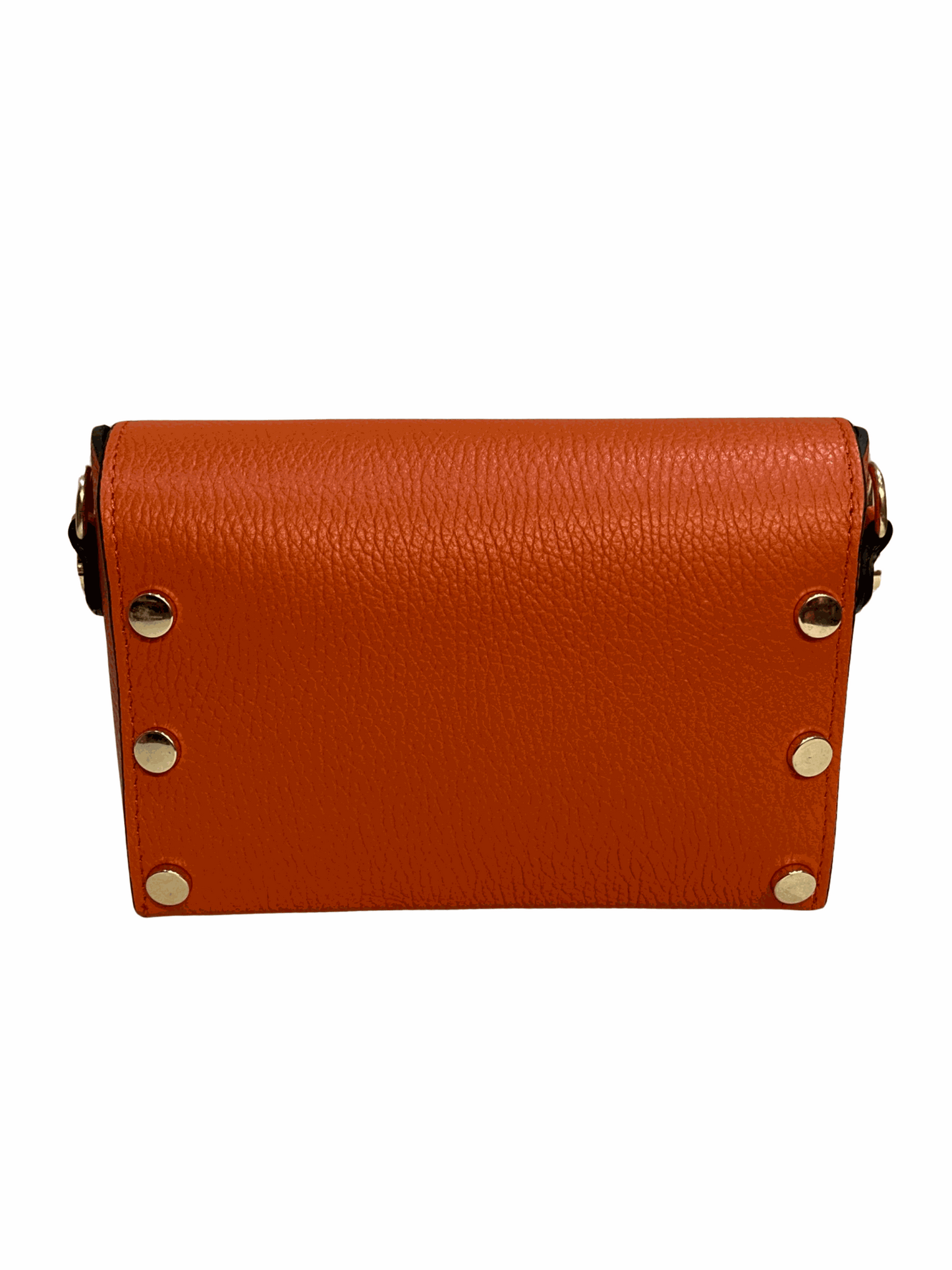 Mini leather tote bag with gold studs, made in Italy from genuine leather, featuring a detachable shoulder strap.
