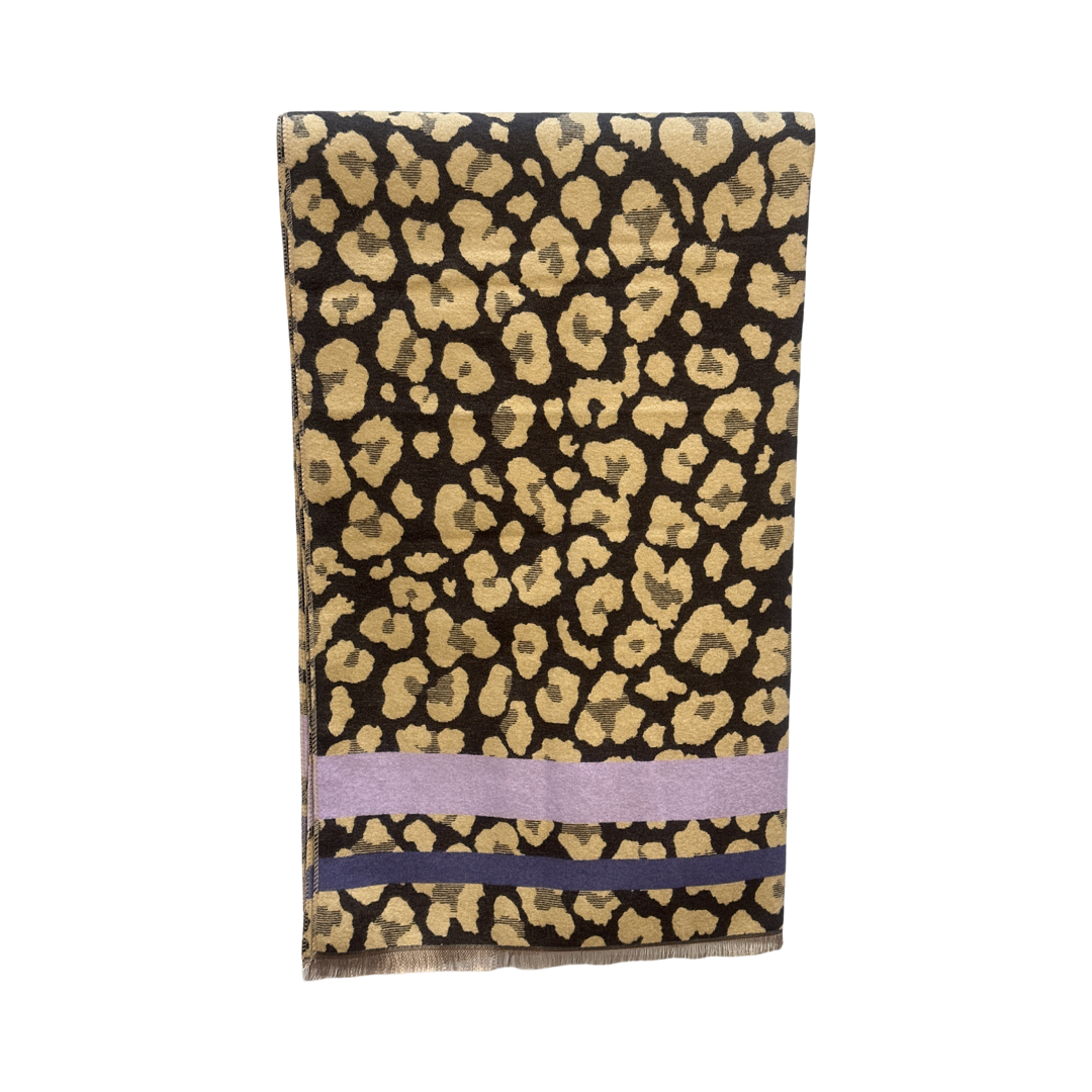 Lilac Leopard Print Rectangular Throw Scarf front