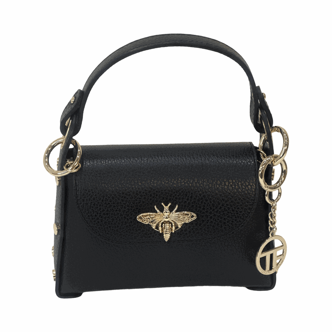 Leather Tote Bag Bee Black Front