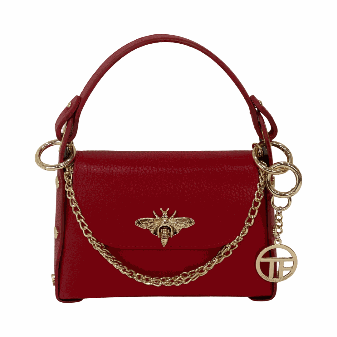 Leather Tote Bag Bee Red Front