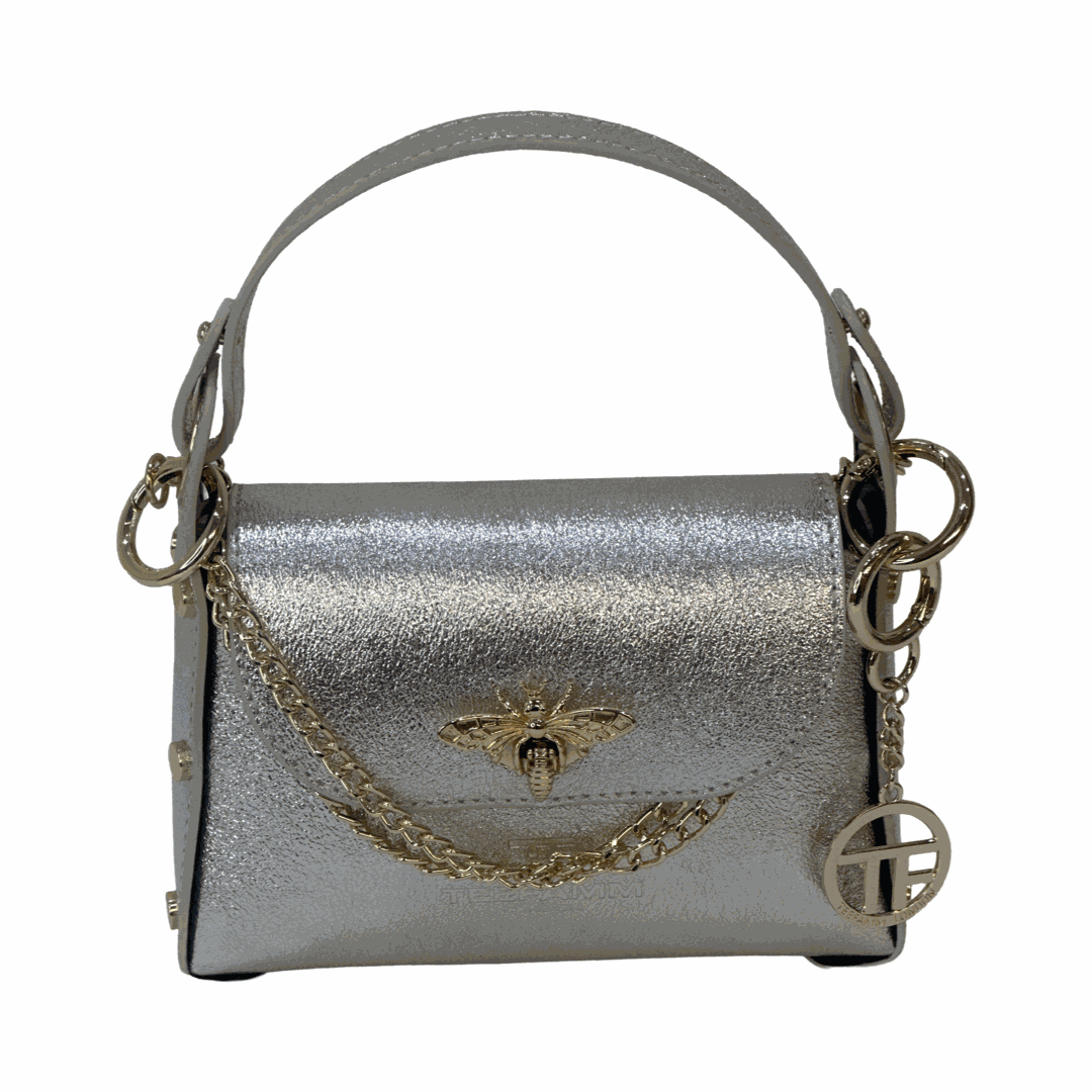Leather Tote Bee Bag Silver Front
