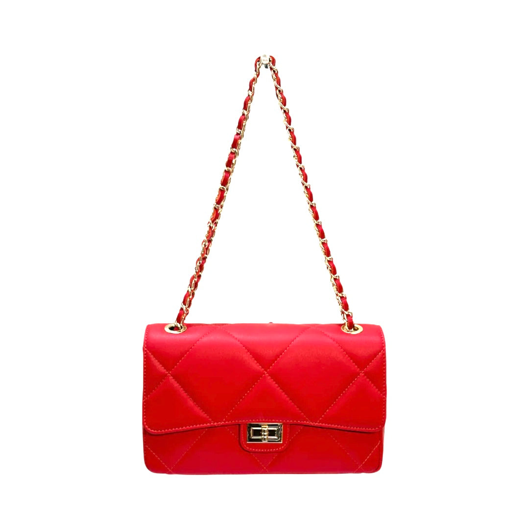 Quilted Large Crossbody Leather Bag Red