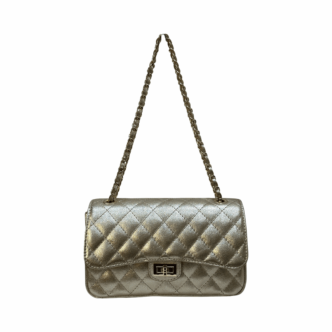 Quilted Large Leather Shoulder Bag Gold front