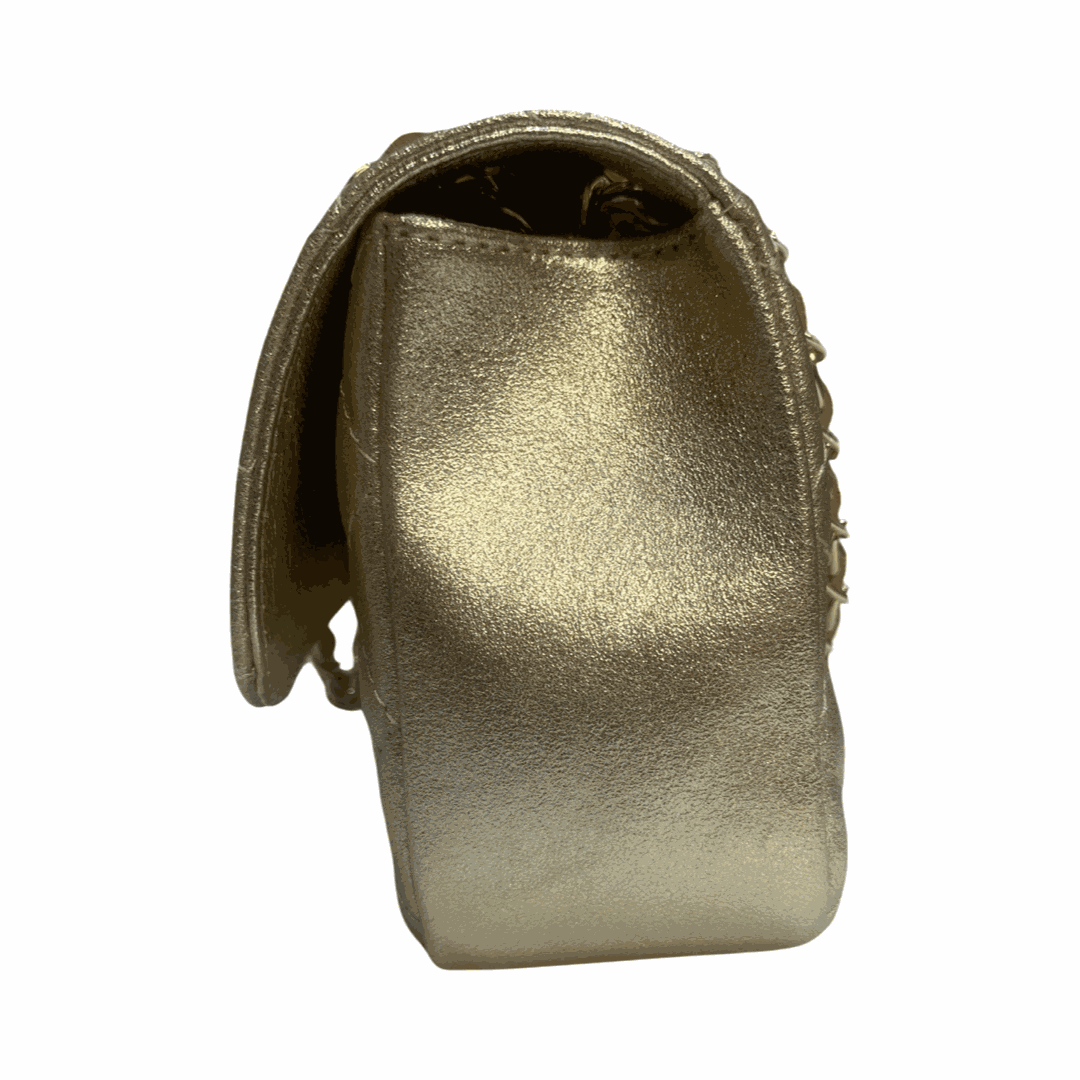 Quilted Large Leather Shoulder Bag Gold Side