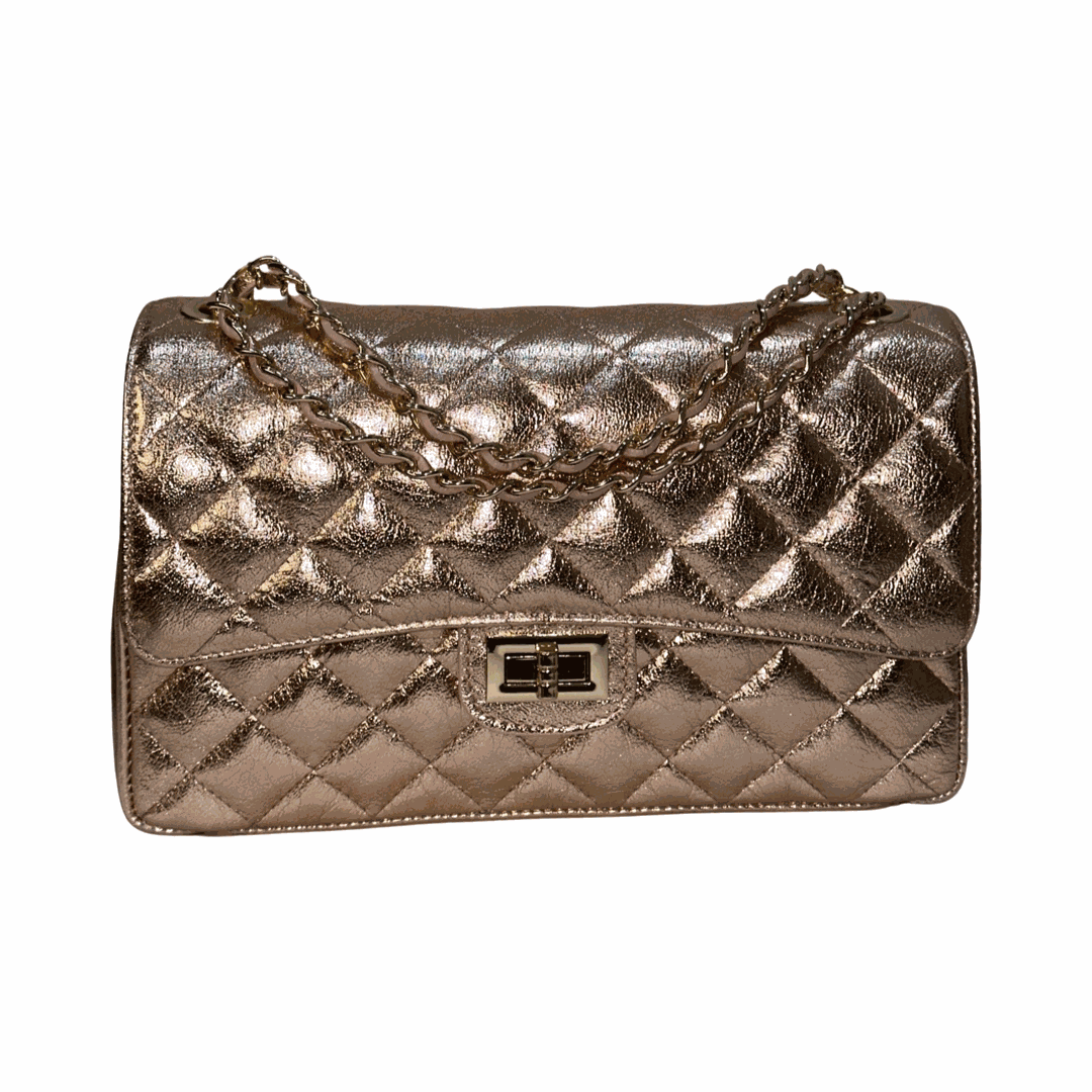 Quilted Large Leather Shoulder Bag Rose gold Front