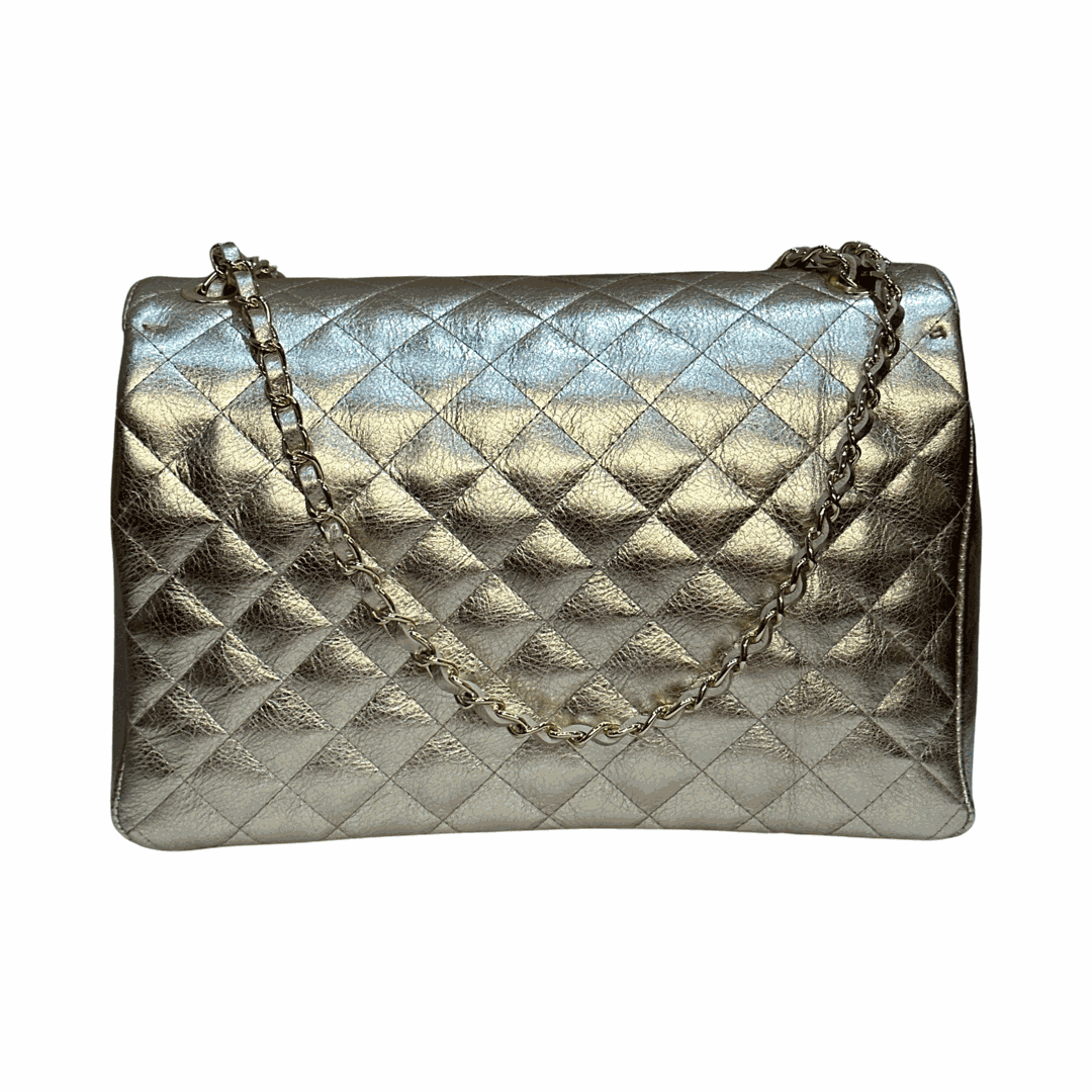 Quilted Maxi Leather Shoulder Bag Gold Black