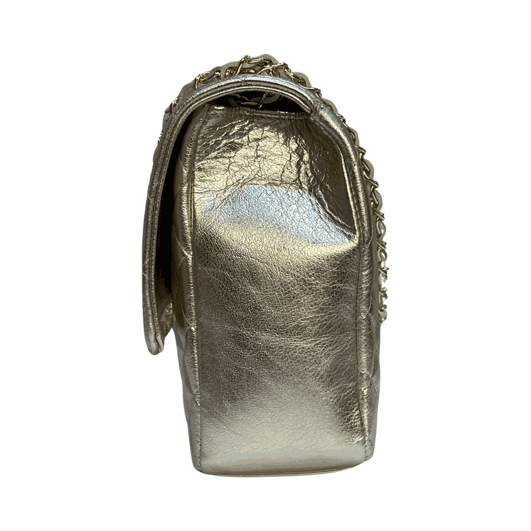 Quilted Maxi Leather Shoulder Bag Gold side