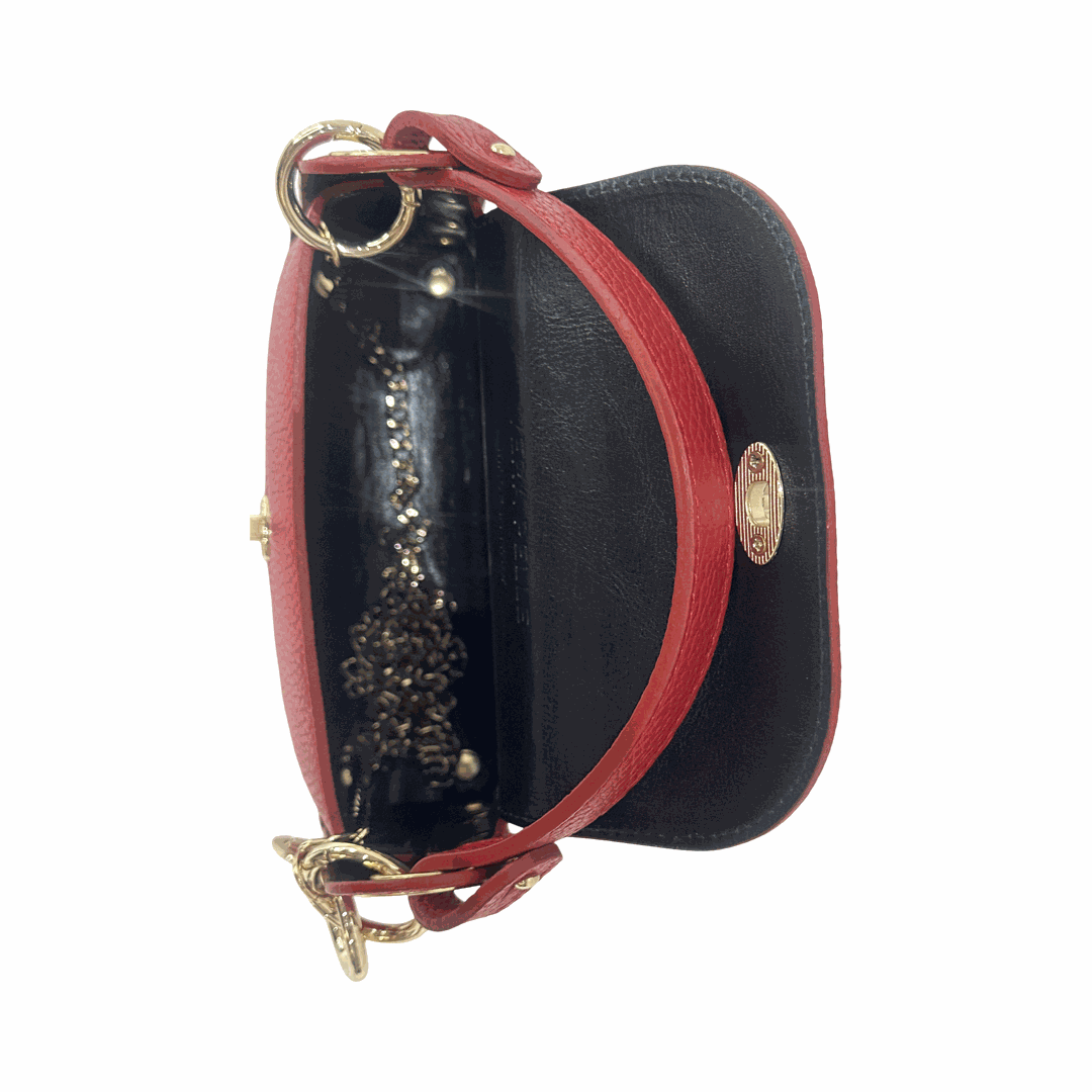 Leather Tote Bee Bag Red Inside