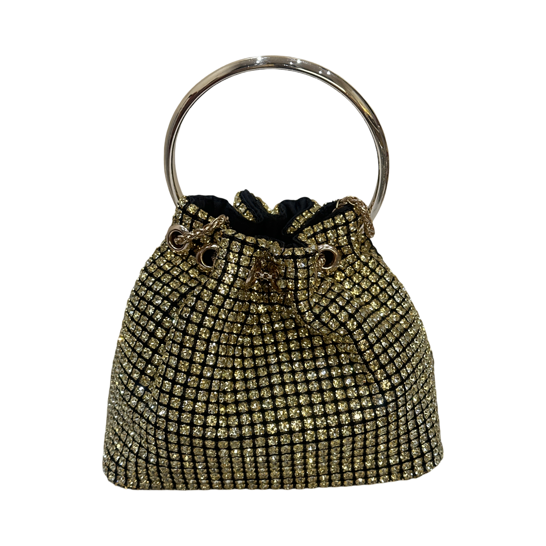 Rhinestone Pouch Tote Bag Gold Back