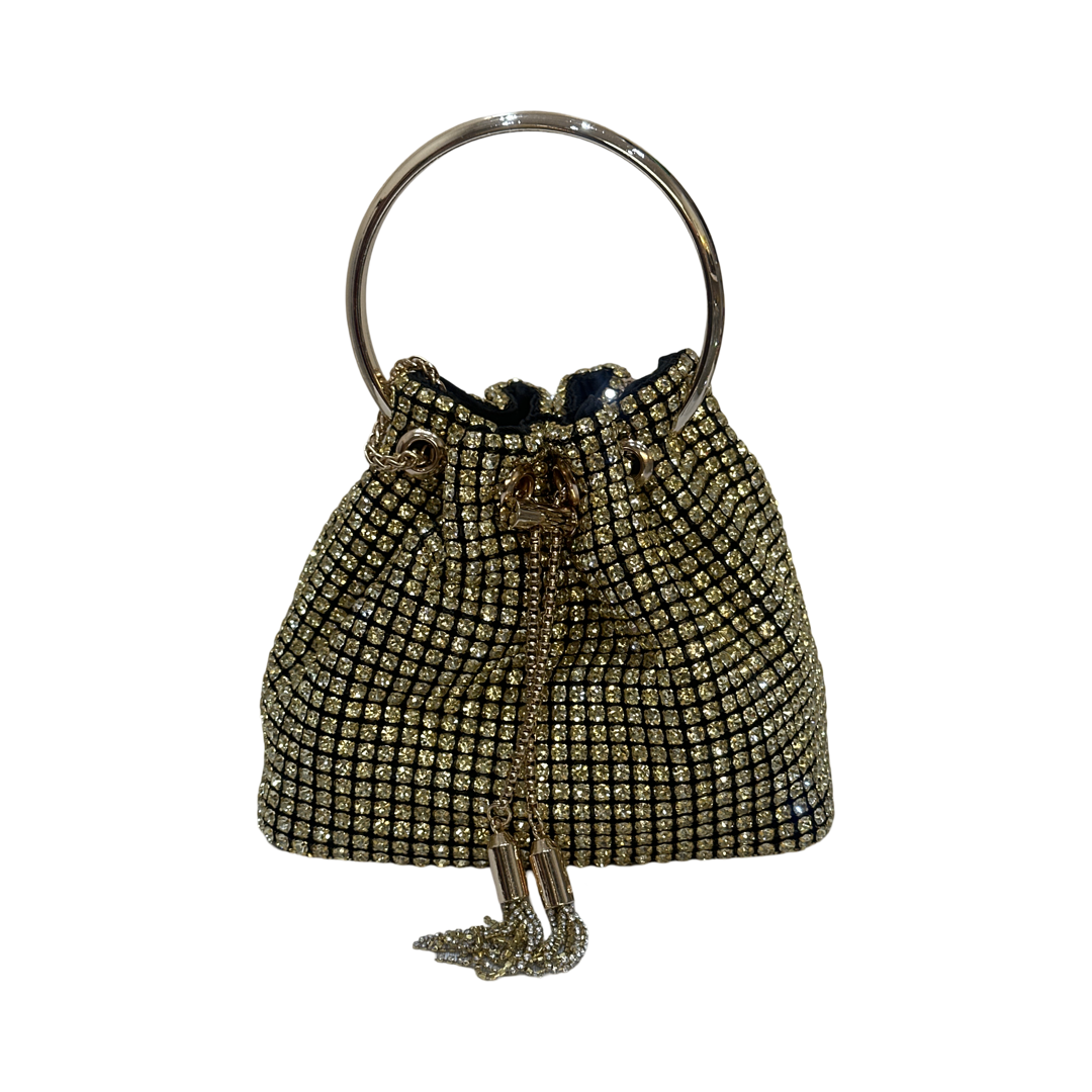 Rhinestone Pouch Tote Bag Gold Front