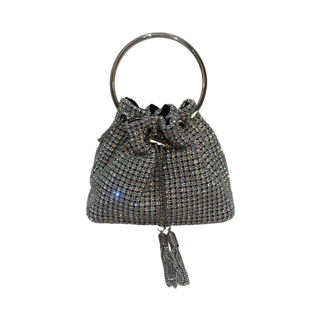 Rhinestone Pouch Tote Bag Silver Front