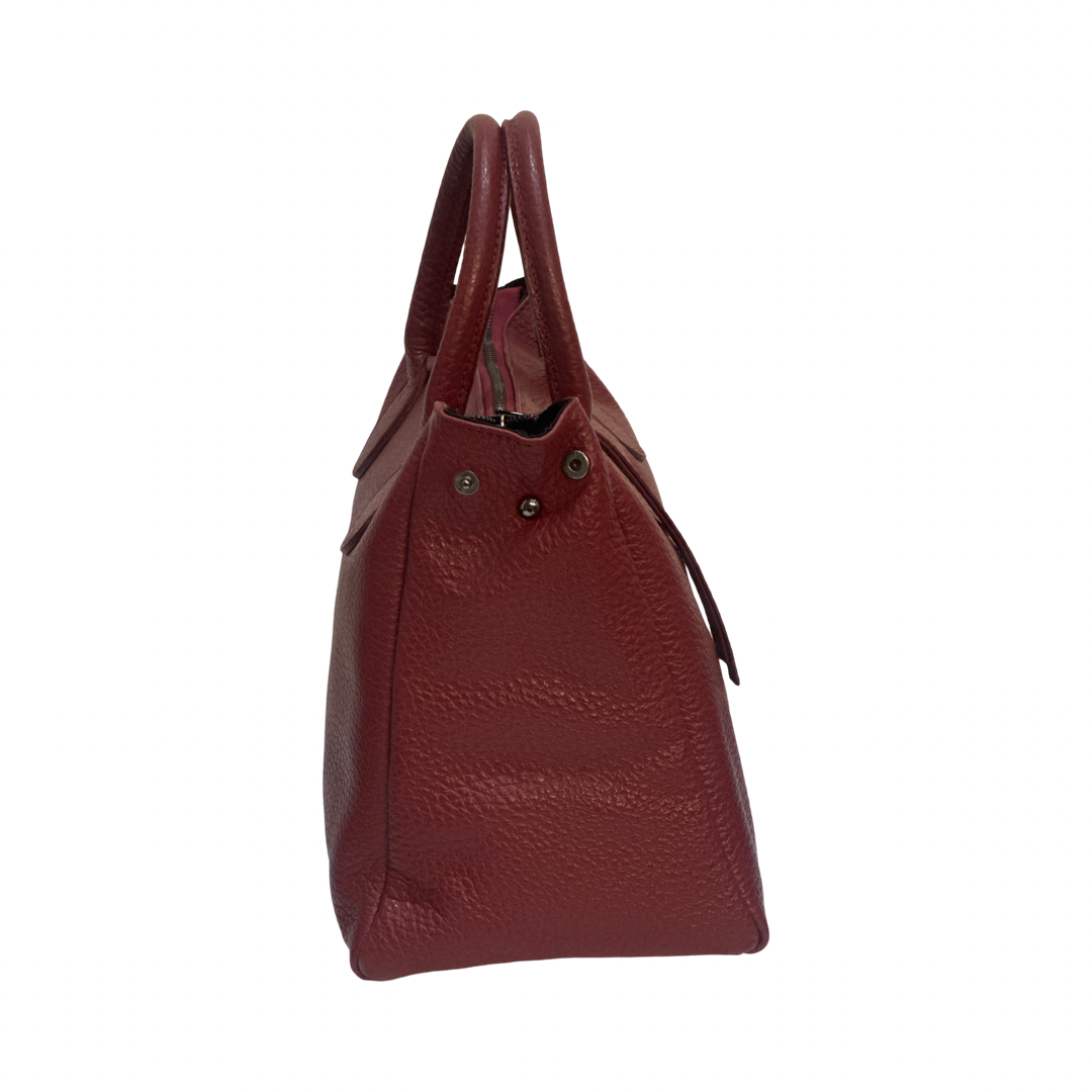Side View – Red Quilted Large Leather Tote Bag
