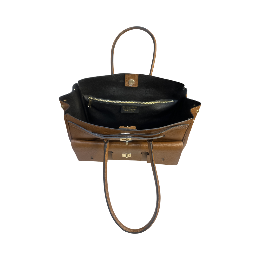 Tan Inside Spacious interior with compartments for all essentials
