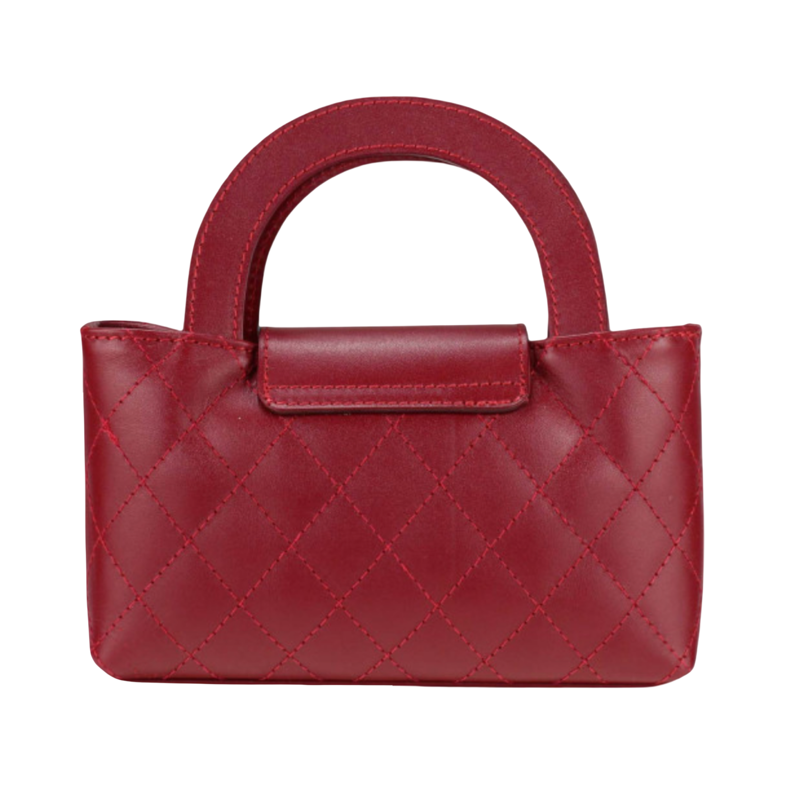 Wine Quilted Mini Leather Tote Bag with Gold Chain – Back View