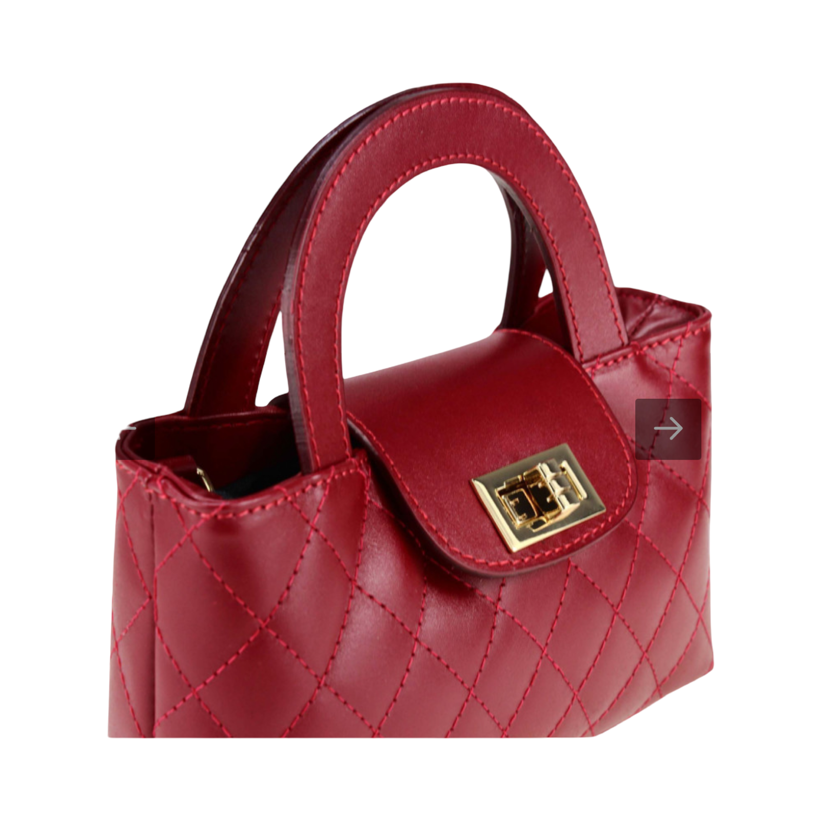 Wine Quilted Mini Leather Tote Bag with Gold Chain – Hand View