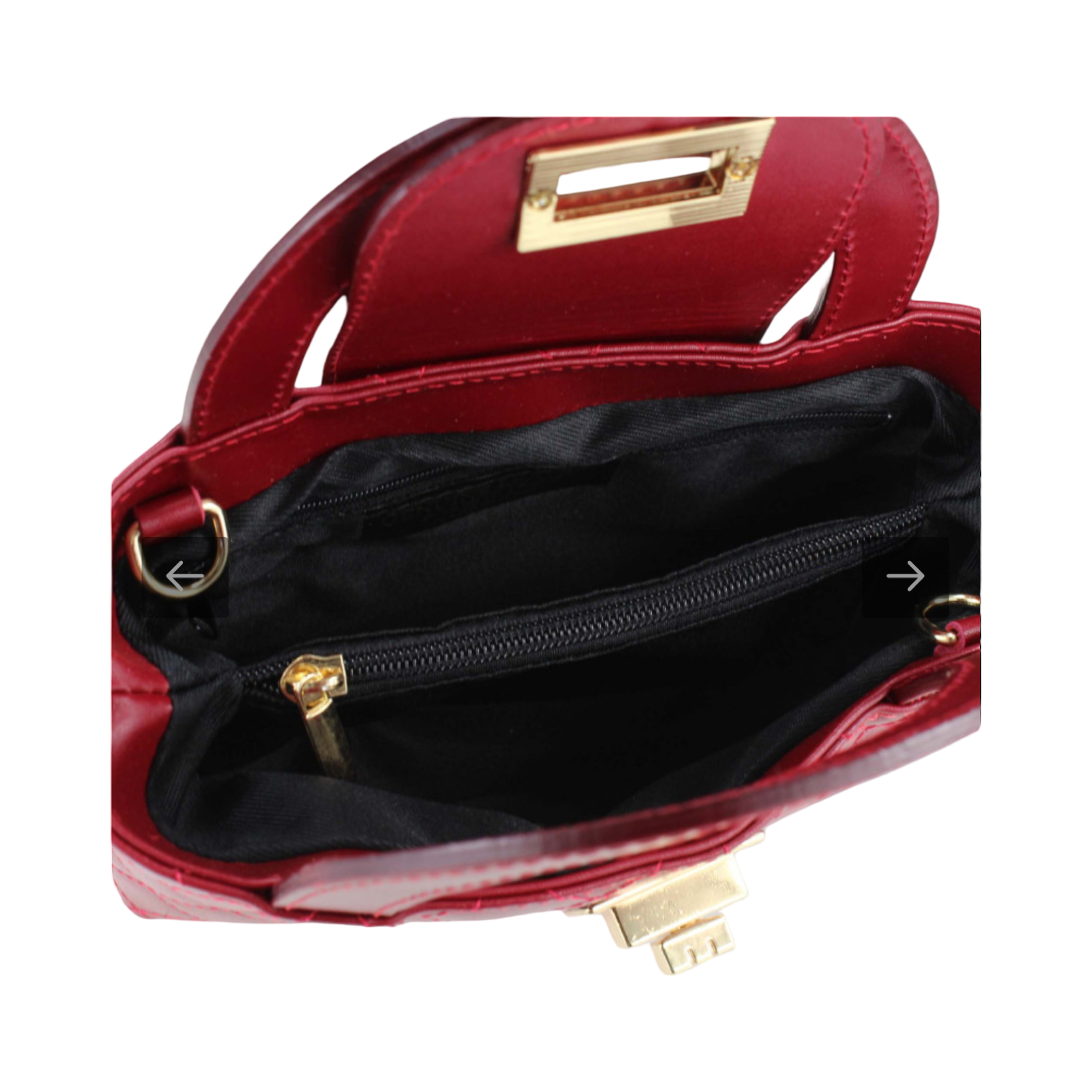 Wine Quilted Mini Leather Tote Bag with Gold Chain – Inside View