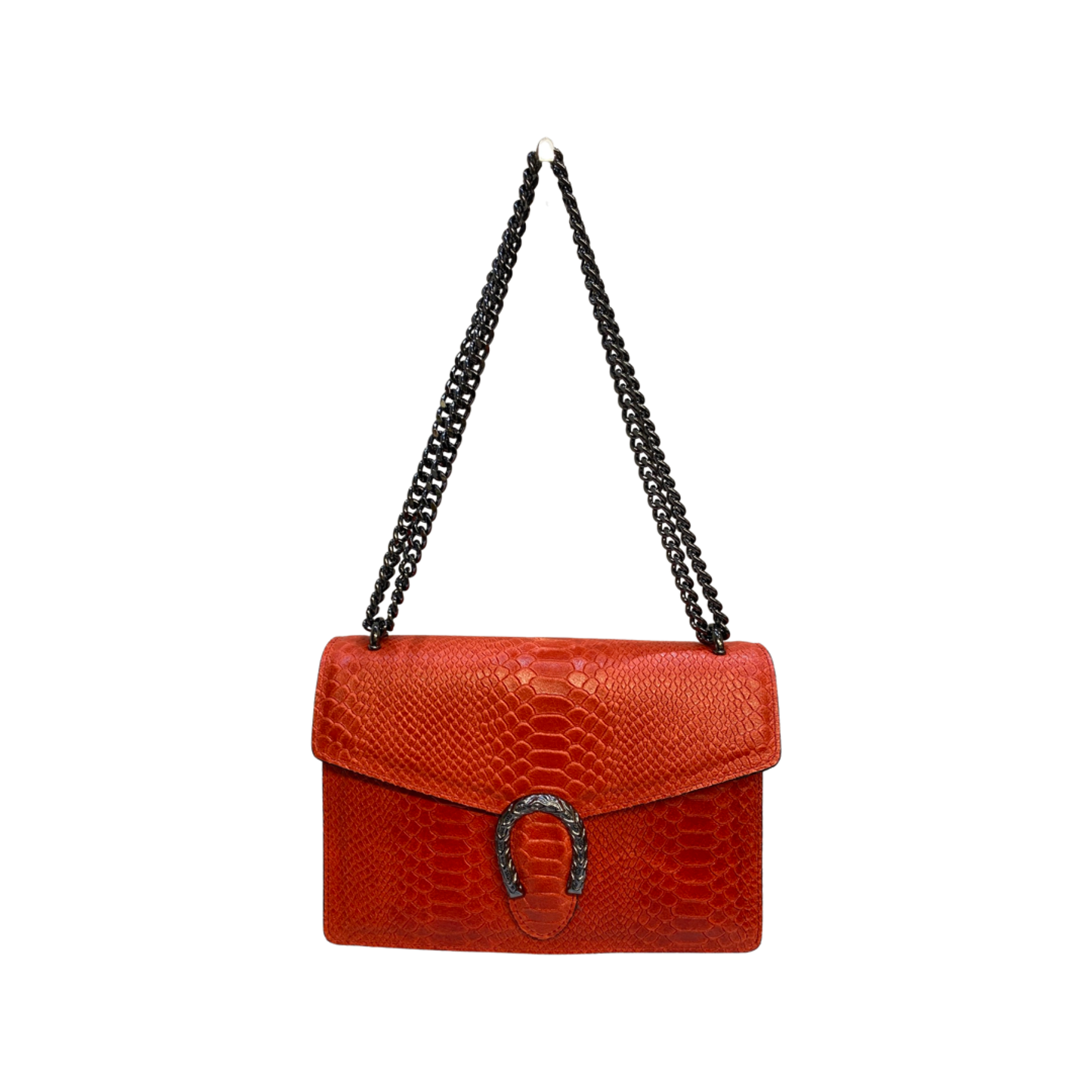 Luxury large leather crossbody bag with chain strap and double-headed tiger hardware.