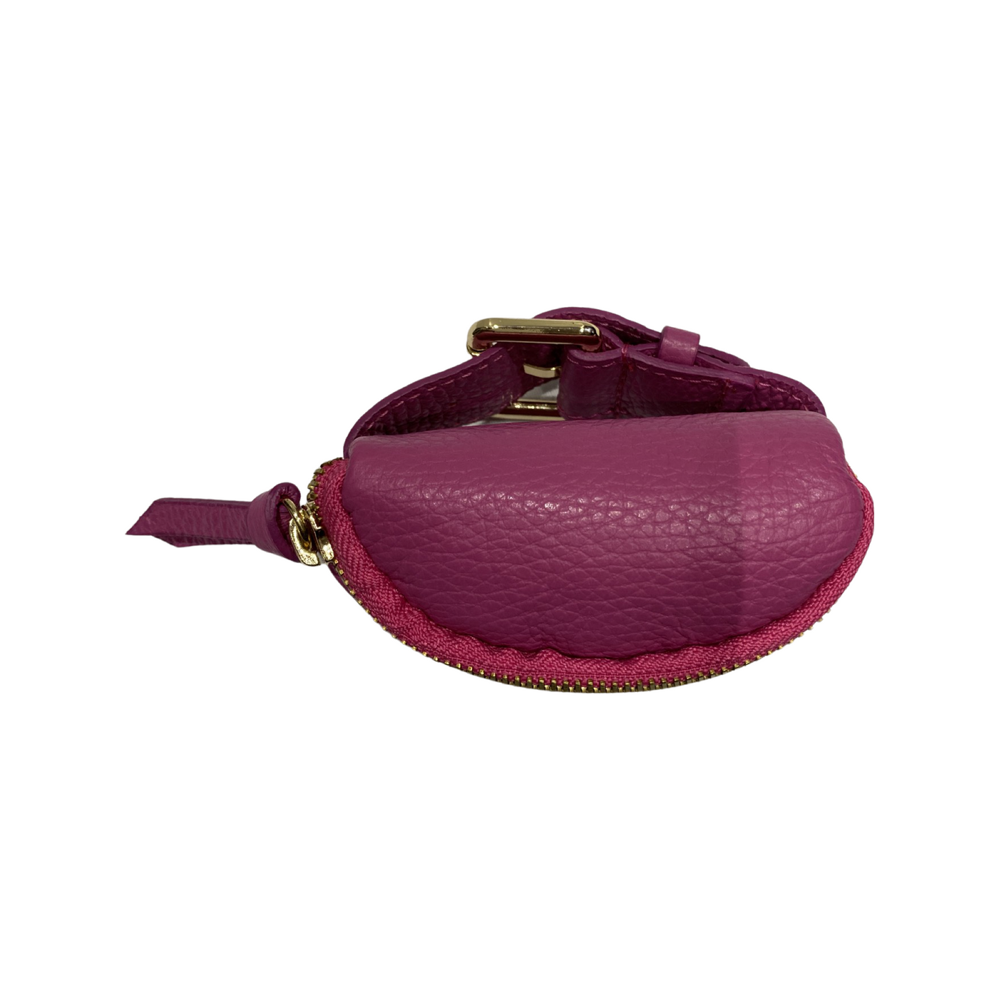 Mini wrist leather bracelet with gold detailing and adjustable strap.